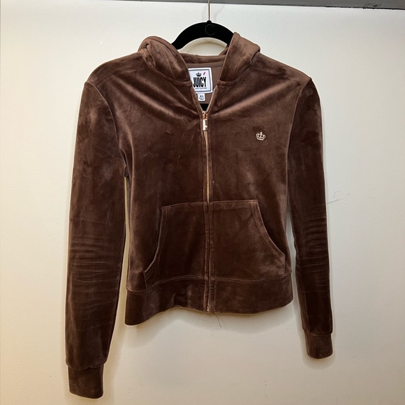 JUICY COUTURE BROWN VELOR ZIP UP HOODIE - Picture 2 of 3
